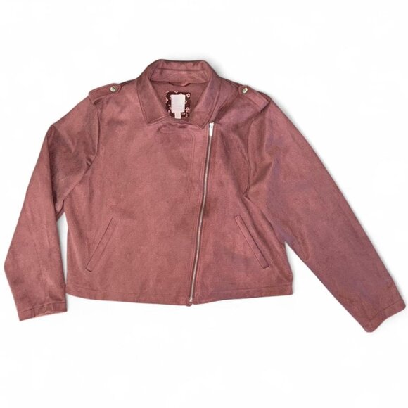 Lauren Conrad Burgundy Maroon Red Suede Moto Lightweight Jacket Women's Size XXL - Picture 1 of 7